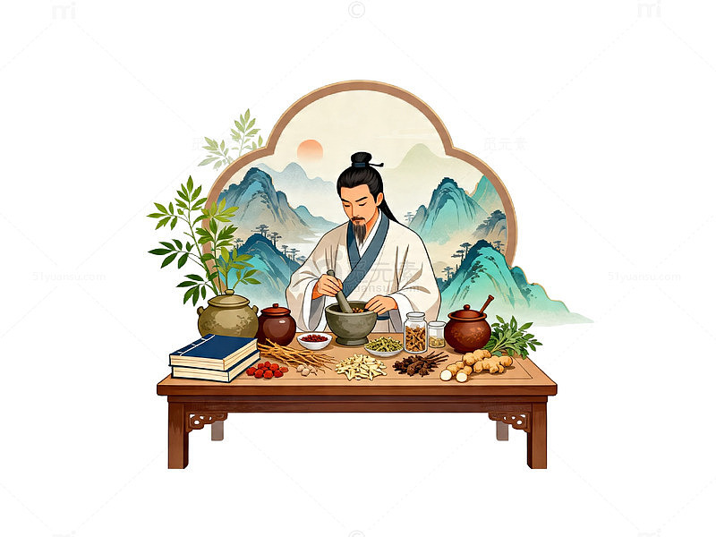 古风中医养生插画素材