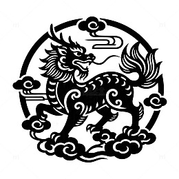 传统中国风麒麟图案剪纸艺术