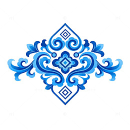 青花瓷风格对称花纹图案设计元素