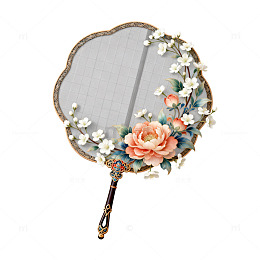 古风团扇花卉装饰设计元素