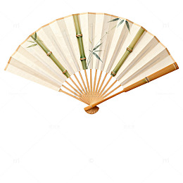 中国风折扇竹叶图案装饰素材