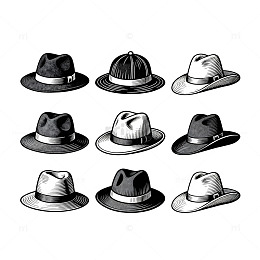 素描风格帽子插画设计素材
