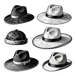 黑白线描帽子插画素材