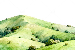 水彩山丘风景画