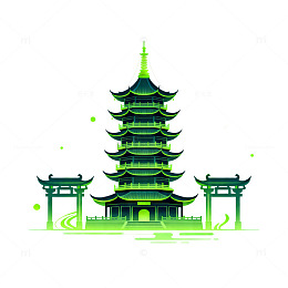 绿色多层宝塔建筑矢量素材