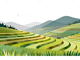 梯田风光山水风景插画素材