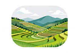 梯田风光矢量插画