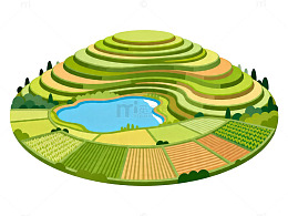 田园风光梯田插画