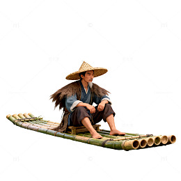 古风渔者竹筏图片