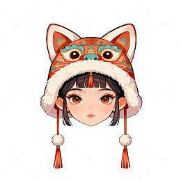卡通风狐狸帽女孩插画素材