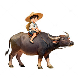 田园童趣水牛插画