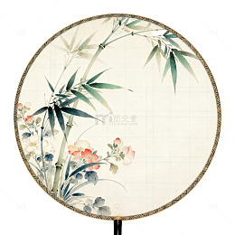 中国传统水墨竹石花卉团扇