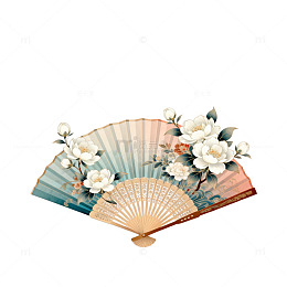 东方风情折扇花卉图案装饰素材