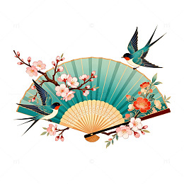 东方风情折扇花鸟图案设计