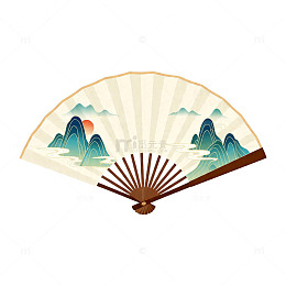 传统中国风折扇山水画矢量素材