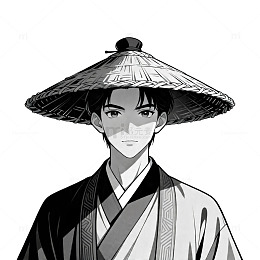 古风动漫人物黑白插画