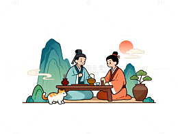 文轻国风茶道插画