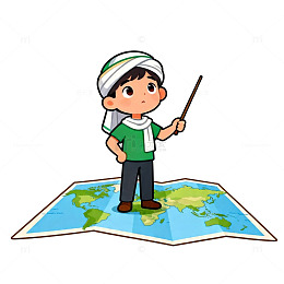 卡通男孩世界地图教学图