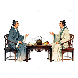 古风茶道对话插画素材