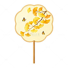 银杏叶团扇手绘装饰画