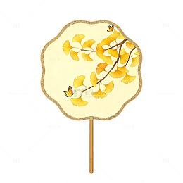 古风银杏叶团扇插画素材