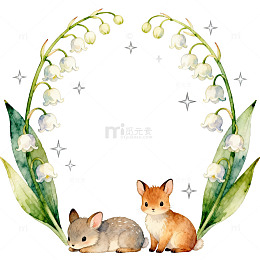 水彩风铃兰与动物装饰画