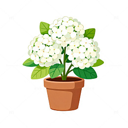 卡通风白色花卉盆栽矢量图