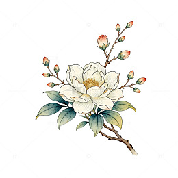 古风白玉兰花手绘插画
