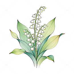 水彩画风格铃兰花矢量插画
