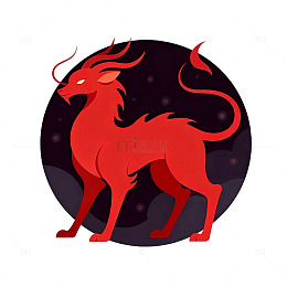 红色神兽插画图标设计素材