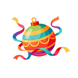 彩虹圣诞球节日装饰矢量图