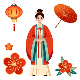 古风女子传统服饰插画元素