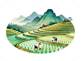 田园风光梯田农耕插画