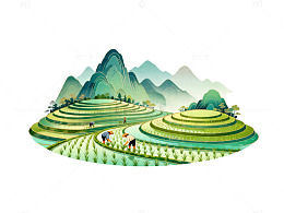 山水画梯田风光插画