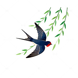 燕子柳枝卡通插画
