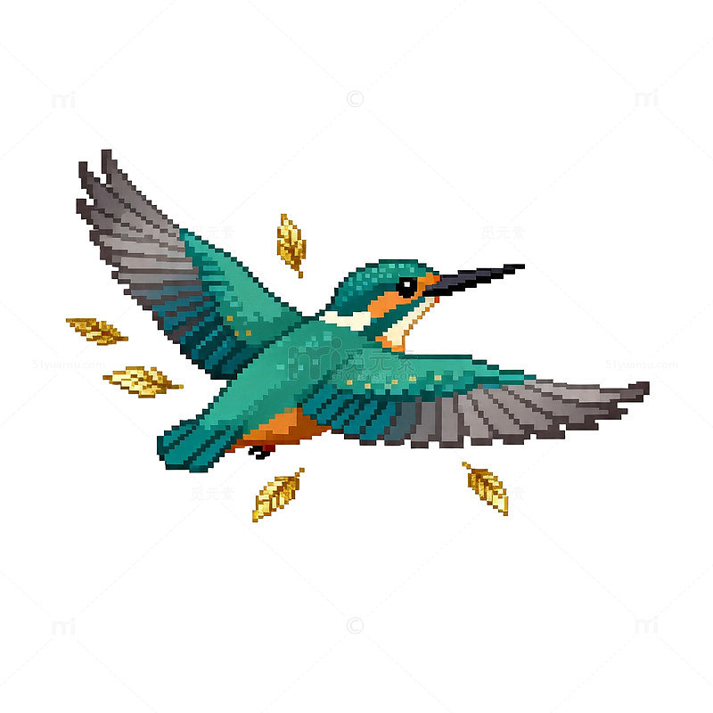 像素风飞鸟刺绣图案