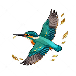 像素风翠鸟飞舞插画