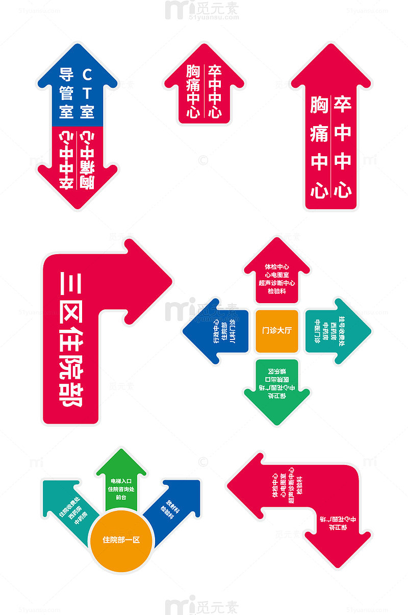 医院箭头导视指示地贴元素