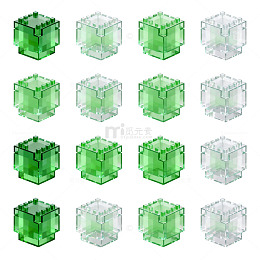 绿色透明立方体积木模型图