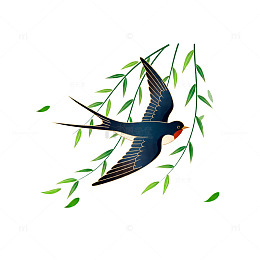 卡通燕子柳枝插画素材