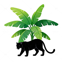 卡通黑豹绿植组合图案设计元素