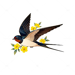 燕子插画黄色花朵装饰图案