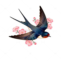 春天燕子桃花插画素材