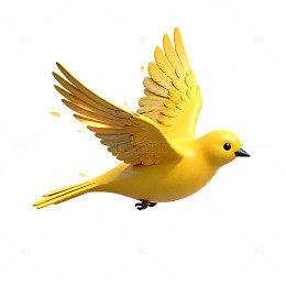 3D渲染金黄色飞翔小鸟
