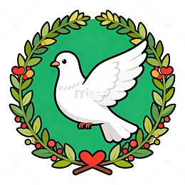 和平鸽绿叶花环卡通图标