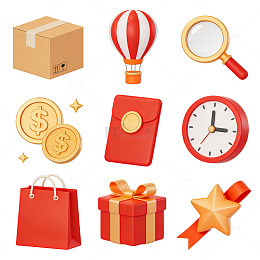 购物电商卡通扁平集合元素礼盒