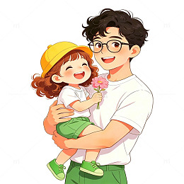 卡通父女温馨亲子互动人物插画素材免扣