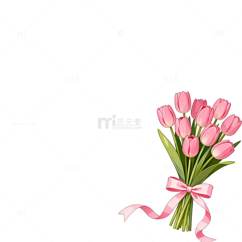 粉色郁金香花束插画设计素材