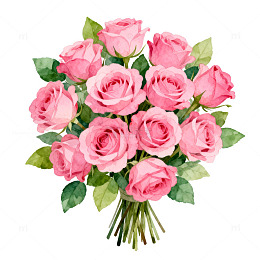 水彩粉色玫瑰花束装饰画