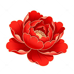 剪纸风格红花图案装饰元素